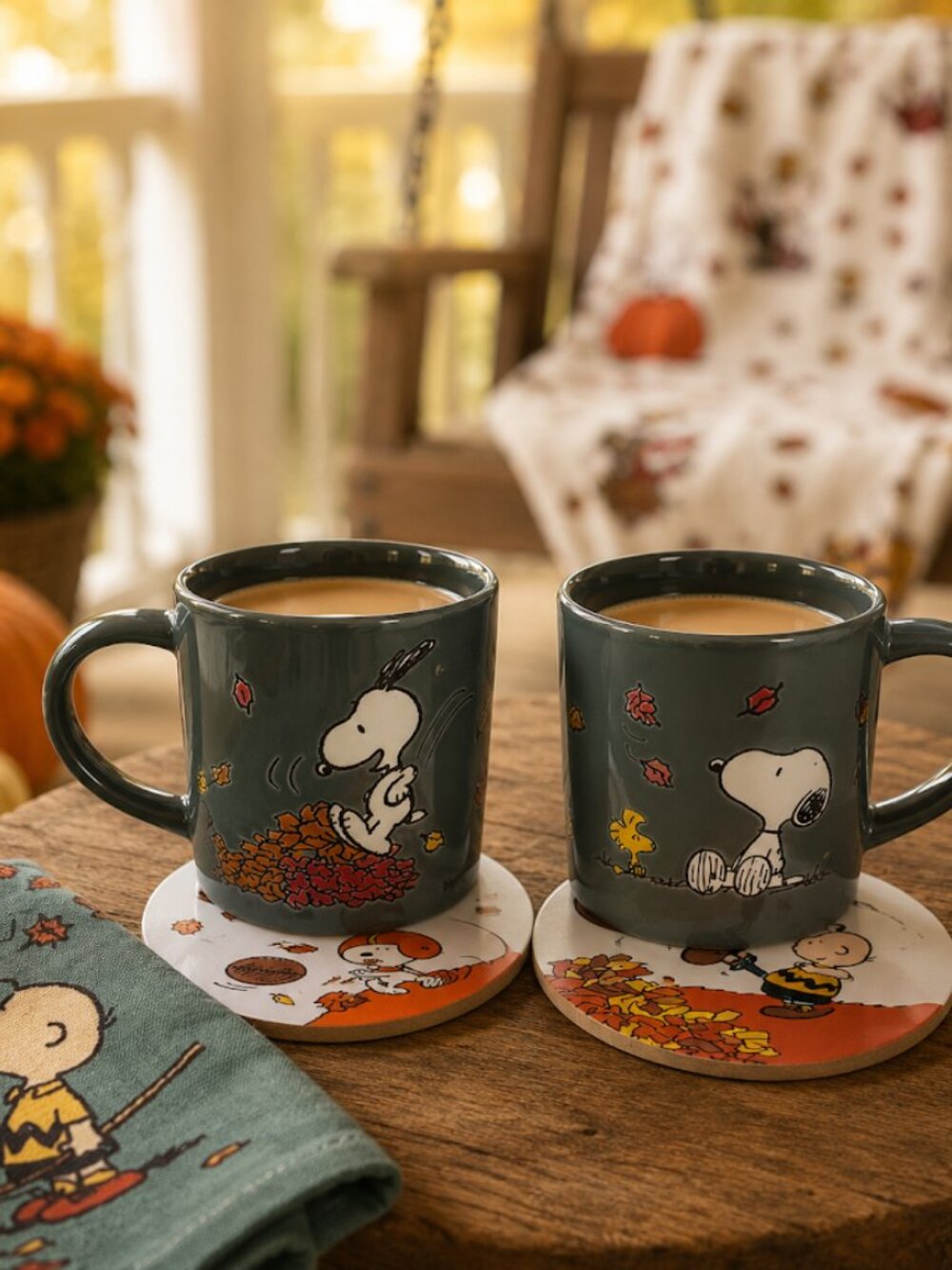 Snoopy Fall Mug Set of 2 – Hand Painted Peanuts Ceramic Cups